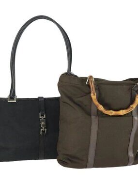 GUCCI Bag Nylon 2 Set Khaki Black Auth ti3748